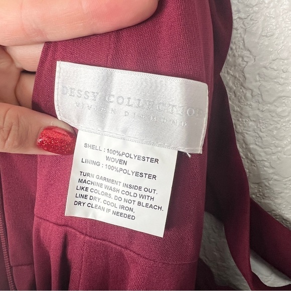 Dessy Collection NWT High-Neck Backless Crepe Trumpet Gown, Burgundy Red 10 - Picture 10 of 12